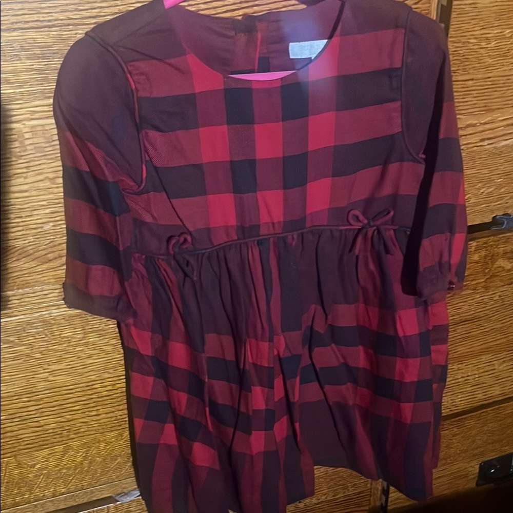 Burberry Kids Red and Black Plaid Dress